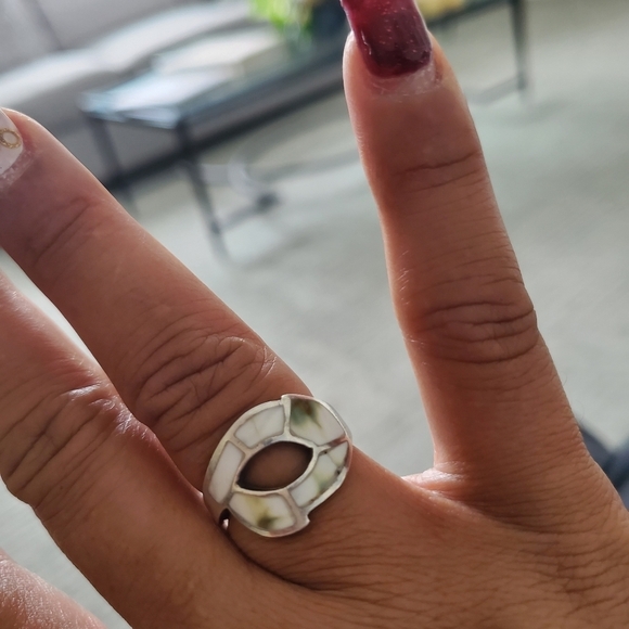 Silver 925 marble women's ring size 7 - Picture 3 of 4